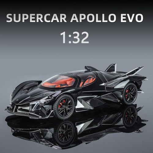 Image of WORSHIPER Compatible for 1:32 Apollo Evo Toy Car Model, Diecast Collectible Pull Back Model Car with Sound and Light, Toy Gift Vehicles for Adults Kids Boys Girls (1:32 Apollo Evo-Black Color)