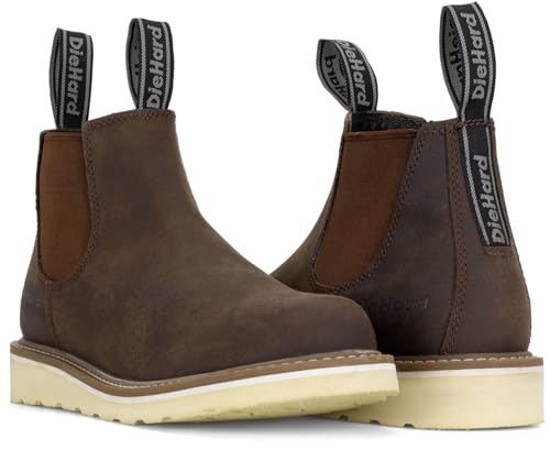 DieHard Colt Chelsea Boot, Waxy Brown Leather, Slip-Resistant, White Wedge Sole