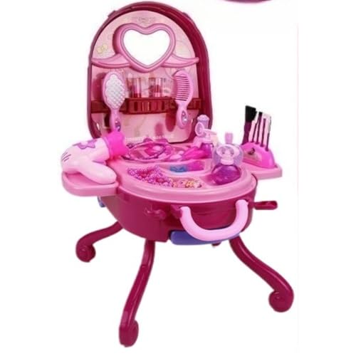 Fiyyuga女の子用子供用メイクアップセット、幼稚園用スーツケース、誕生日プレゼント、おもちゃ、プレイハウス (33*31*42cm,ピンク)