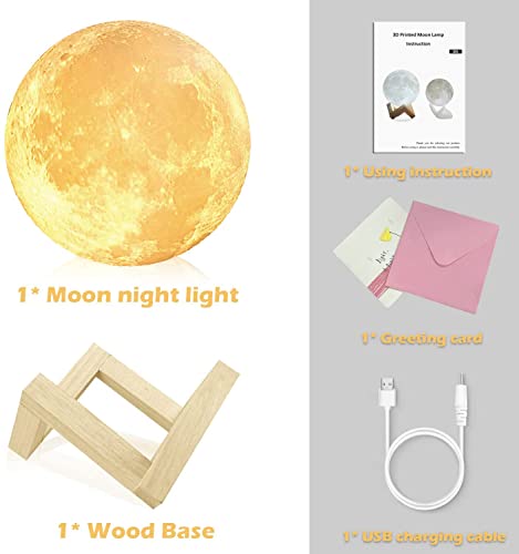 Moon Lamp For Adults 4.7 Inches 3D Printing Moon Light Dimmable And Touch Control Design,Romantic Funny Birthday Gifts For Women,Men,Kids,Child And Baby. Rustic Home Decor Rechargeable Night Light #TOP5