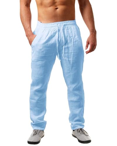 NEMXCE Leinenhose Herren Lang Leichte Sommerhose Herren Loose Fit...