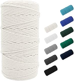 SUNTQ Macrame Cord 4-Strand Twisted Soft Unstained Cotton Rope for Handmade Plant Hanger, Wall Hanging Craft Making, Crafts, Knitting,Decorative Projects Original Color Cotton String Beige