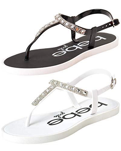 bebe Girls? Sandals ? 2 Pack Rhinestone Thong Sandals with Buckle Clasp Heel Strap (Little Kid/Big Kid), Size 5/6, White/Black bebe Girls? Sandals ? 2 Pack Rhinestone Thong Sandals with Buckle Clasp Heel Strap (Little Kid/Big Kid), Size 5/6, White/Black