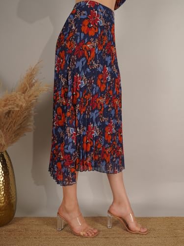 Image of NUEVOSDAMAS Floral Printed Pleated Navy /Multi Skirt