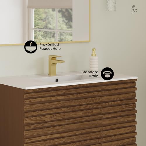 Image of Swiss Madison Cascade 36 inch Brown Oak Bath Vanity with White Ceramic Sink Top