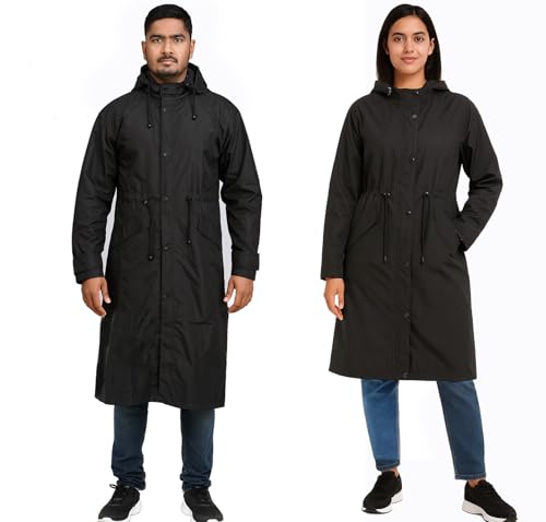 Image of Allextreme Unisex Raincoat with Adjustable Hood Full Sleeves Long Length Lightweight Waterproof Outdoor Rainwear for Women and Men (2XL, Black)