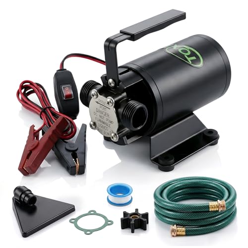 Image of 12V Water Transfer Pump 330GPH Self-Priming Utility Pump with Battery Clamps Hose Kit Portable Electric Non-Submersible Pump for RV Marine Garden Pool Basement Emergency Water Removal