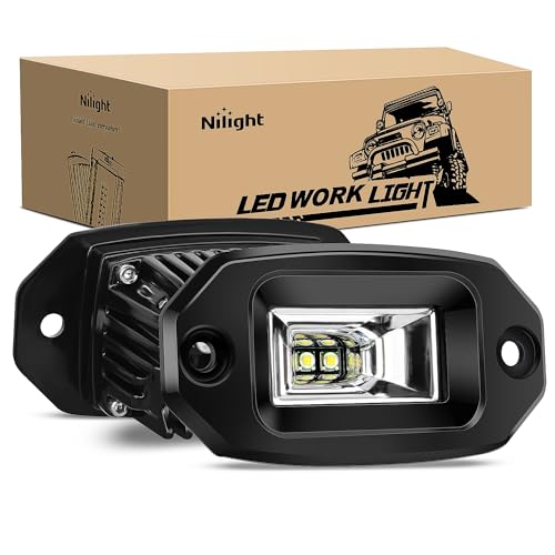 Nilight 2 PCS 20W Flush Mount LED Pods Flood Beam Work Light Offroad Fog Reverse Backup Driving...