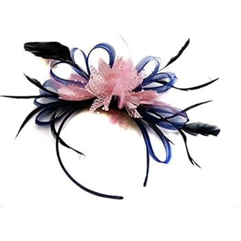 Cheap Apparel Navy Blue And Baby Pink Feather Hair Fascinator