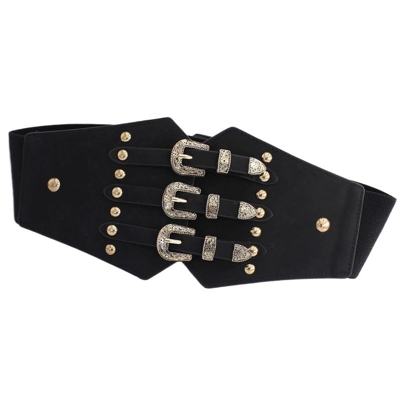 Retro Elastic Wide Waistband Women's Elastic Waistband Dress Shirt Decoration Waistband Skirt Strap(Black-A)2