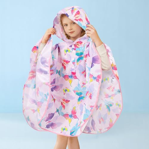 Image of WAWSAM Lightweight Rain Poncho Kids, Ponchos for Kids Waterproof Reusable Hooded, Kids Poncho Rain Jacket for Boys and Girls