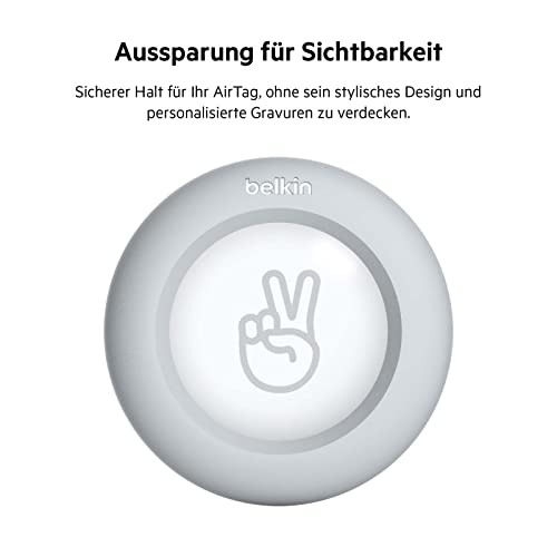 Belkin Apple AirTag Hülle mit Clip, Secure Holder Schutzhülle mit Schlüsselanhänger, Schlüsselring, Zubehör mit Kratzschutz – Hellgrau
