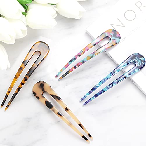 Hair Pins For Buns, U Shape Tortoise Shell Hair Accessories For Women, 4.6 Inch French Large U Pin Hair Sticks Clips For Thin Thick Hair, 4 Pack #TOP3