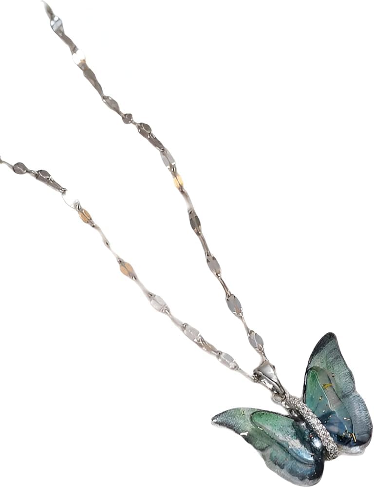LNNSHX Accesorios Collar de Mariposa para Mujer, Collares de clavícula con Colgante de Mariposa de Cristal Degradado de Plata esterlina, Collar de Gargantilla de Mariposa, Collar de Mariposa Rosa,