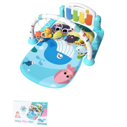 Deerou ジム プレイマット 音楽 ベッドメリー 0か月~ 赤ちゃん 幼児 メリー 男女共用 取り外す可能 知育 幼児用寝具 出産祝い 新生児 3ヶ月から対象 ピアノプレイジム 出産祝いプレゼント フォレストレッド (ブルー-3)