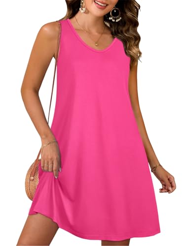 CHICGAL Womens Summer Dresses Casual Sleeveless Loose T Shirt V Neck Sundress Swing Beach Cover Up with Pockets