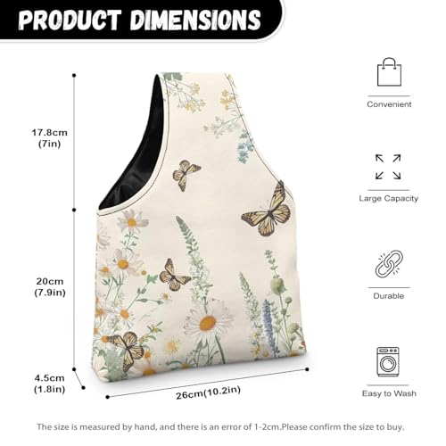 Image of ZUXONGSY Daisy Knitting Crochet Tote Bag Butterfly Knitting Yarn Storage Bag Organizer Lightweight Vintage Yarn Handbag with Holes for Crochet