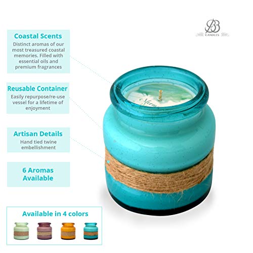 BB Candles Mermaid Island Turquoise Bay Glass Soy Hand Poured Candle, Luxury Home Decor - Beach Linen Scent, Long Burning (13oz, 80+ Hours) - Image 4