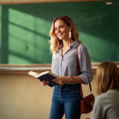 2/3 Pairs Pencil Earrings - Rhinestone Beaded Dangle Drop Earrings for Women - Colorful Teacher Appreciation Gift Set 5