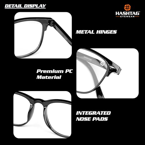 Image of HASHTAG EYEWEAR Blue Light Blocking Glasses | Zero Power Blue Cut & AntiGlare Computer Glasses | Stylish Full Rim Multi Frame for Eye Protection | For Computer, Gaming & Digital Devices | Men & Women