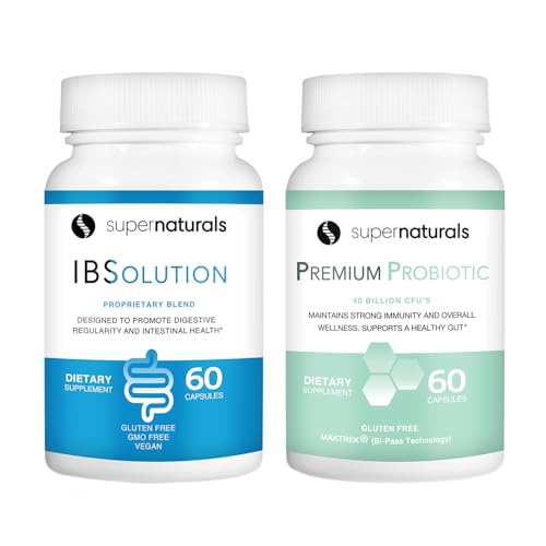 Image of IBSolution Gut Health Bundle - All Natural Gut Health Support & Premium Probiotics w / 40 Billion CFU for Support of Irregular Bowels, Bloating, Constipation, Gas, Abdominal Pain - 2 Pack (120 Caps)