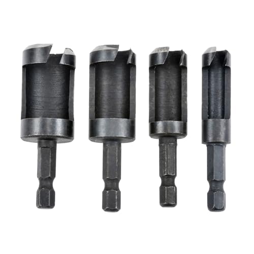 HOHXEN 4 Pièces Fraise à Bouchonner Bois, Noir Outil de Coupe pour Bouchons de Bois à Queue Hexagonale de 1/4 Pouce, Jeu de Mèches pour le Travail du Bois,...