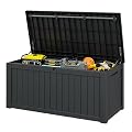 WTFGO Outdoor Storage Box, 150 Gallon Resin Deck Boxes Outdoor Waterproof For Patio Furniture, Garden Tools, Pool Supplies, Lockable And UV Resistant (Striped Black)