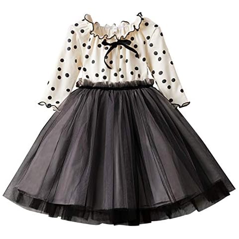 TTYAOVO Girls Polka Dotted Dress Long Sleeve Princess Casual Tulle Party Clothes Size 110(3-4 Years) 676 White Cover