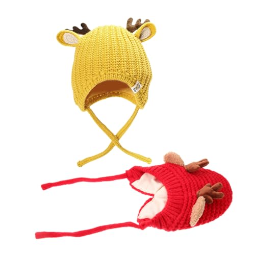 Gorro de invierno para bebé con astas de ciervo tejidas y orejeras para Navidad