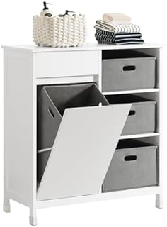 SoBuy BZR77-W szafka na pranie z rozkładanymi workami na pranie, kosz na pranie, meble łazienkowe, kolor biały, szer. x wys. ok.: 80 x 91 x 38 cm