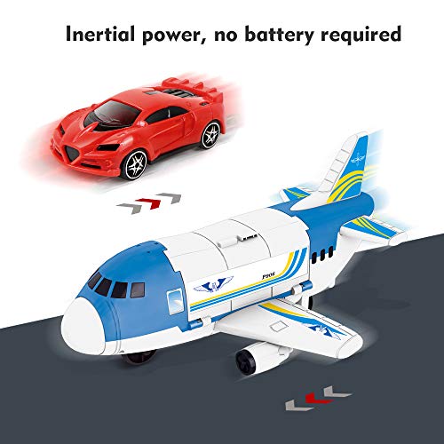 BeebeeRun Transport Cargo Airplane Toys - Car Toys for 3 4 5 Year Old Boys, 9 in 1 Take Apart Plane Toys Including 8 Sports Cars and 1 Helicopter, Gift for Boys