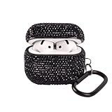 Sparkly Case Compatible with AirPods 4 Generation(2024) with Keychain,Shockproof Protective Premium Bling Rhinestone Cover Skin for AirPods 4 Charging Case (Black for 4rd)