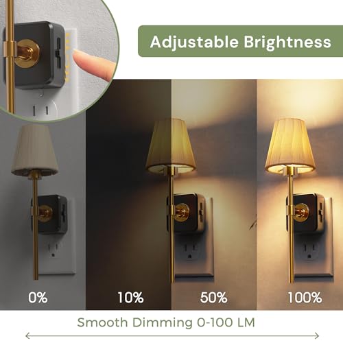 Image of L LOHAS LED Night Lights Plug into Wall, 2 Pack Pleated Fabric Cover Night Light, Dusk to Dawn Sensor Vintage Nightlight, 0-100LM Dimmable, for Bedroom Living Room Hallway