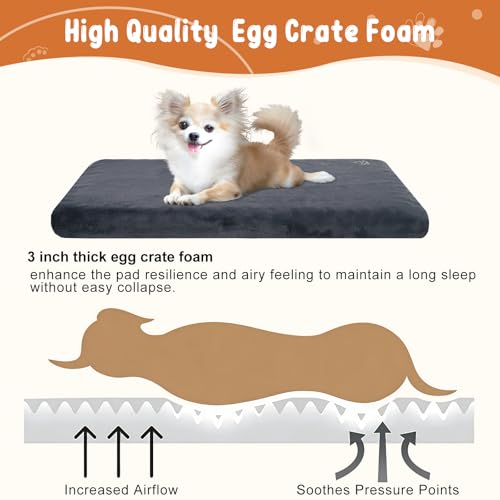 Image of EMPSIGN Foam Stylish Dog Bed Mat Dog Crate Pad Mattress Reversible (Cool & Warm), Water Proof Linings, Removable Machine Washable Cover, Firm Support Pet Crate Bed for Small to XX-Large Dogs, Grey