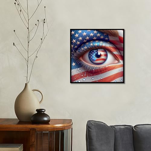 Image of 4th of July Diamond Painting Kits for Adults, American Flag Eye 5D DIY Diamond Art Kits for Adults Beginner, Full Drill Round Diamond Painting Patriotic Abstract for Home Wall Decor 13.8x13.8 Inch