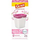 Glad OdorShield Medium Trash Bags, 8 Gal, Febreze Cherry Blossom, 26 Ct (Package May Vary)