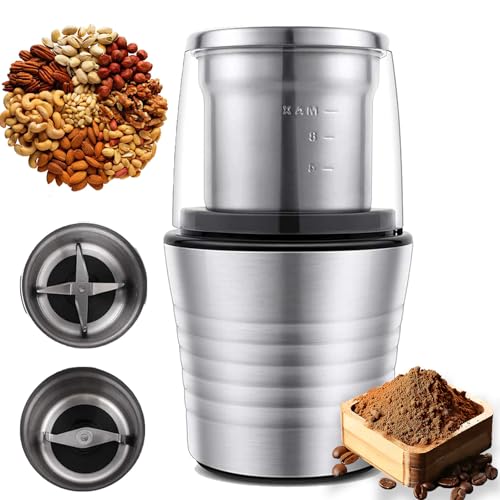 Molinillo de Granos eléctrico, Molinillo de Especias de Acero Inoxidable con Tazas extraíbles, Apto para lavavajillas, Molinillo de Hierbas eléctrico de 300 W, Molinillo de café para Granos de café