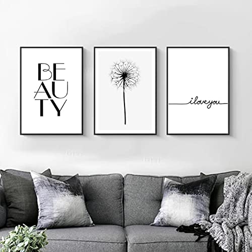 Pissenlit Noir et Blanc peinture sur toile pour habiller un grand mur de chambre vide