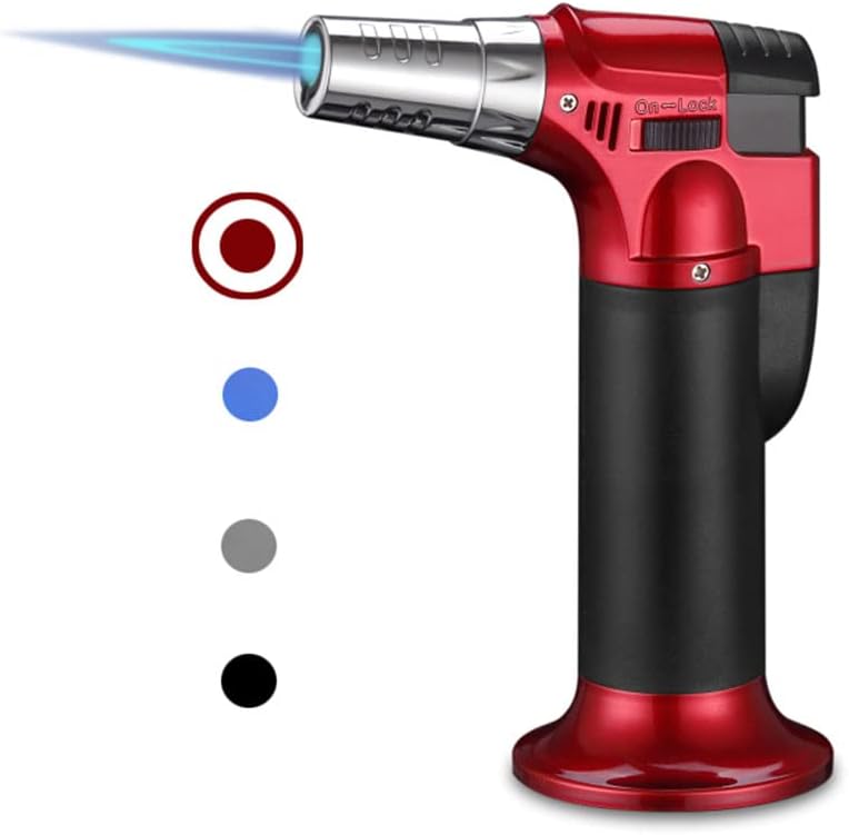 Butane Torch, ibforcty Refillable Culinary Cooking Torch Kitchen Blow Torch Lighter with Safety Lock Adjustable and Lock Flame (Butane Gas not Included) (Red)