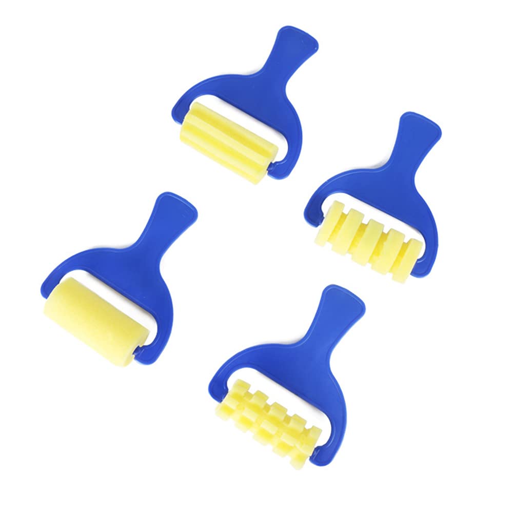 Painting Brushes Kits, Mini DIY Sponge Roller DIY Learning Drawing Tool, Art Supplies Set, Set of 4, Blue