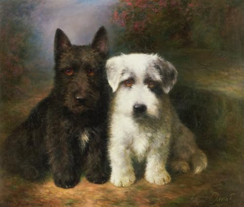 Lienzo decorativo para pared vintage de 60x90cm con pintura de terriers