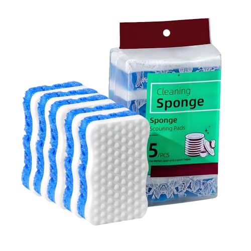 Image of Ampang Wave-Shaped Scrub Sponges for Kitchen Cleaning - Nano Sponge & High-Foam Seaweed Cotton, Non-Scratch, Dishwasher Safe, Ideal for Washing Dishes & Daily Household Tasks (5, Blue)