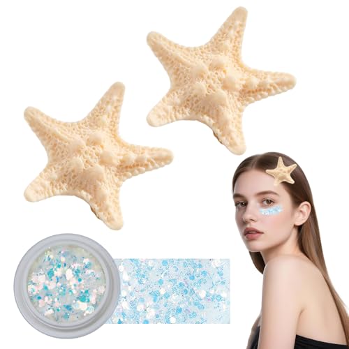 Disfraz de sirena de 2 piezas para mujer, estrella de mar, accesorios para el cabello y sirenas, concha para adultos, pinzas para el pelo de estrella de mar, accesorios para el pelo para mujeres