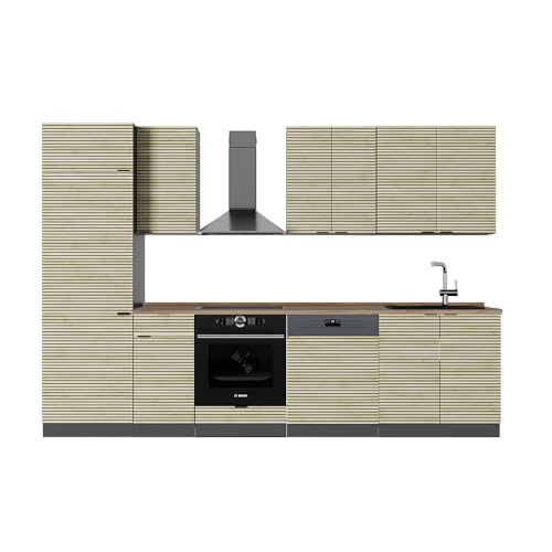 Vicco Cuisine Fame-Line, Chêne lambris/Anthracite, 300cm, PT Chêne, pour Une Extension personnalisée avec des modules compatibles
