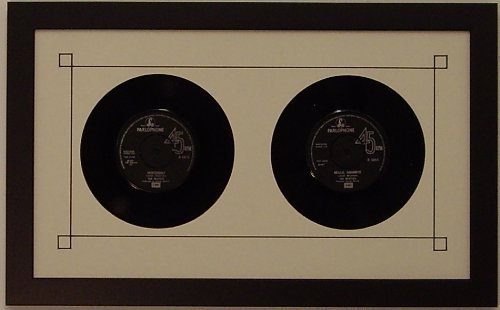 45 Double (6 7/8") Vinyl Record Frame - For Two (2) 45 RPM Records Featuring White (Black Trim) Mat Design and Solid Wood Black Matte Finish Frame
