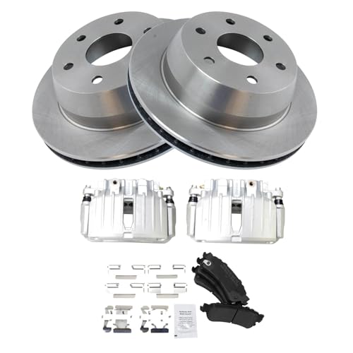 Image of TRQ Rear Brake Pad and Rotor Set Semi Metallic Rotors Calipers Compatible with 2002-2004 2006 Chevrolet Silverado 1500 2000-2001 GMC Yukon XL 1500