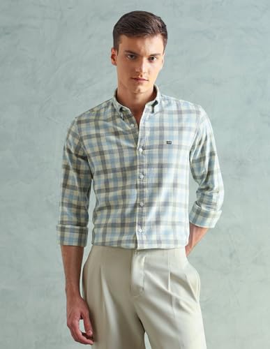 Image of Arrow Sport Men Slim fit Cotton Checked Long Sleeves Spread Collar Shirt