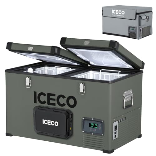 ICECO VL60 12V Dual Zone Portable Refrigerator, 63Qt 12 Volt Refrigerator Powered By SECOP, 0°-50°F, 12/24VDC&110-240VAC, Car Fridge Portable Freezer for Car, Truck, RV, Travel | with Magnetic Battery