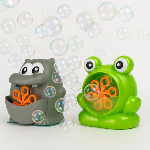 BEPER Máquina de Burbujas para Niños – Forma de Animal (Hipopótamo o Rana) – Funcionamiento Continuo – 56 ml de Líquido Incluido, Pilas No Incluidas
