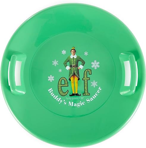 Slippery Racer Heavy-Duty Cold Resistant Downhill Pro Plastic Outdoor Winter Saucer Disc Snow Sled with Handles. (Buddy ELF-1 Pack)